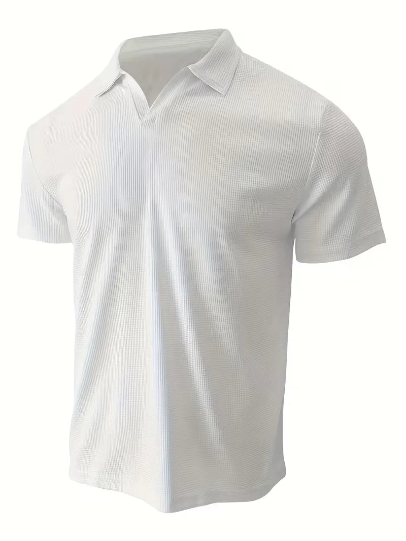 Polo Shirt | Short-Sleeve V-Neck & Waffle Texture | Men's