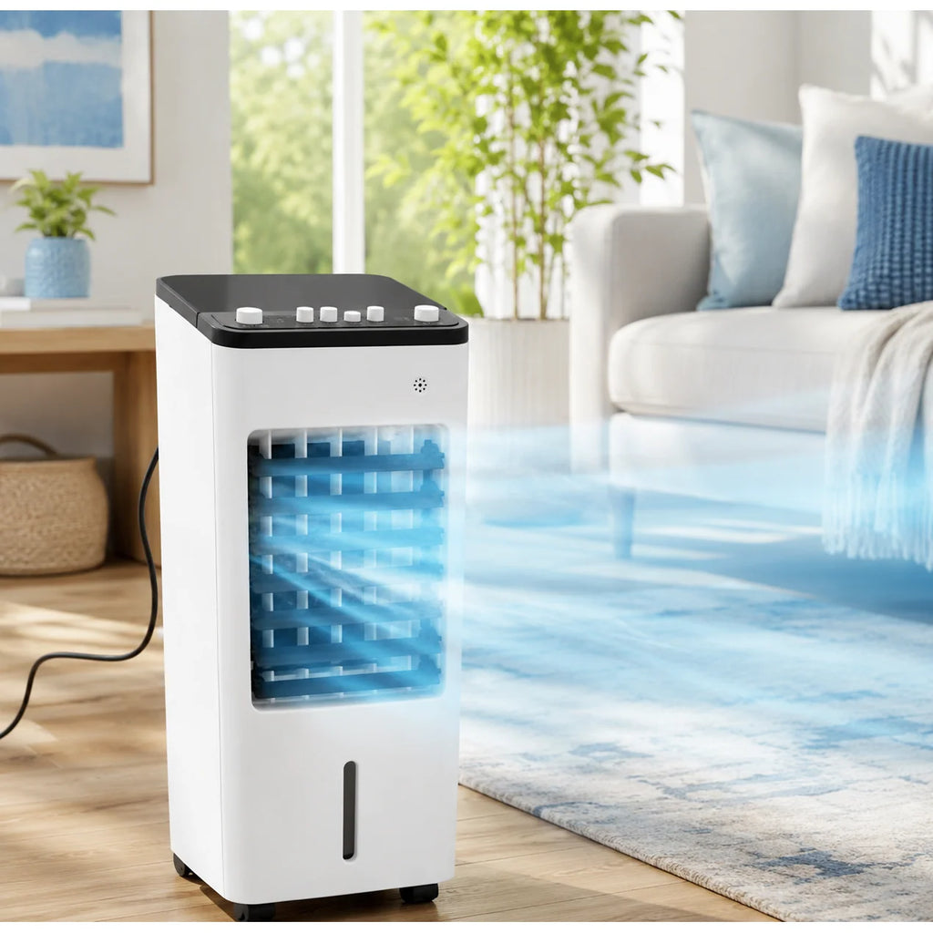 Portable Evaporative Air Cooler | 3-in-1 Fan & Humidifier | Caster Wheels