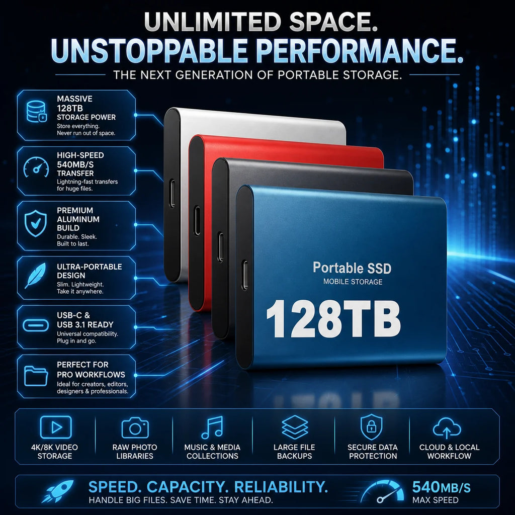 Portable SSD | High-Speed USB & Aluminum Casing | 128TB