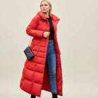 Puffer Jacket | Long Quilted Design & Faux Fur Hood | Belted Waist