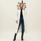 Puffer Jacket | Long Quilted Design & Faux Fur Hood | Belted Waist