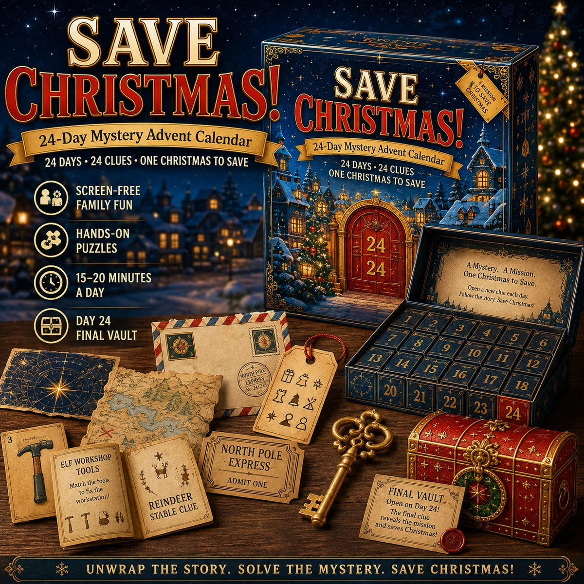 Puzzle Advent Calendar | Interactive Mystery Story & Screen-Free Puzzles | 24 Days