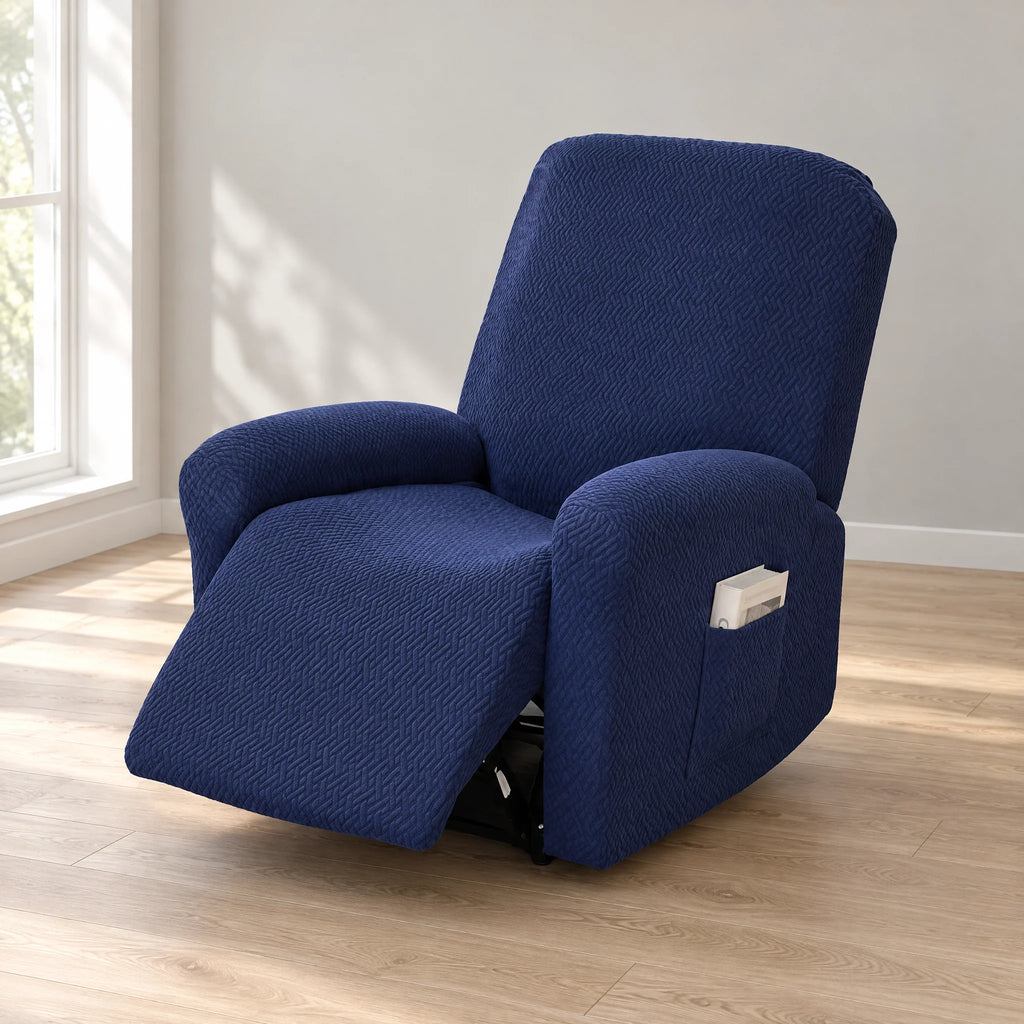 Recliner Chair Cover | Stretch Fit & Side Pocket | 4-Piece Set