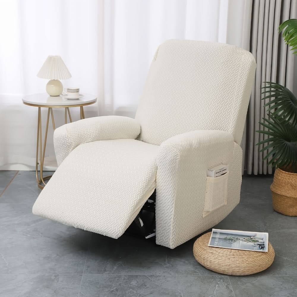 Recliner Chair Cover | Stretch Fit & Side Pocket | 4-Piece Set