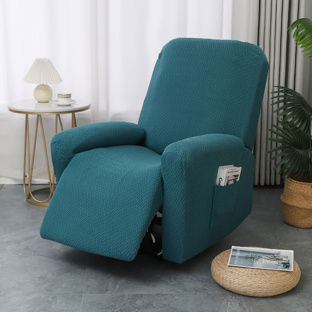 Recliner Chair Cover | Stretch Fit & Side Pocket | 4-Piece Set
