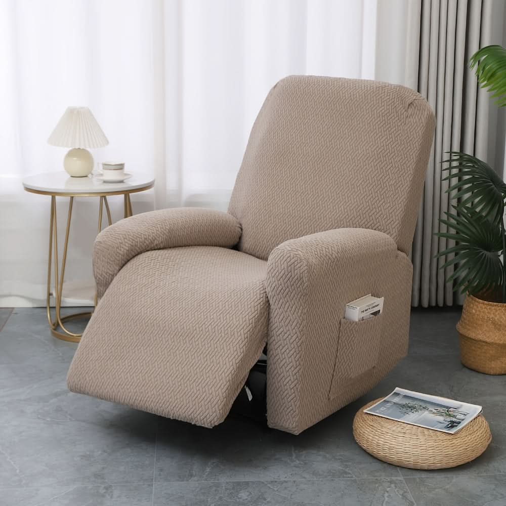 Recliner Chair Cover | Stretch Fit & Side Pocket | 4-Piece Set