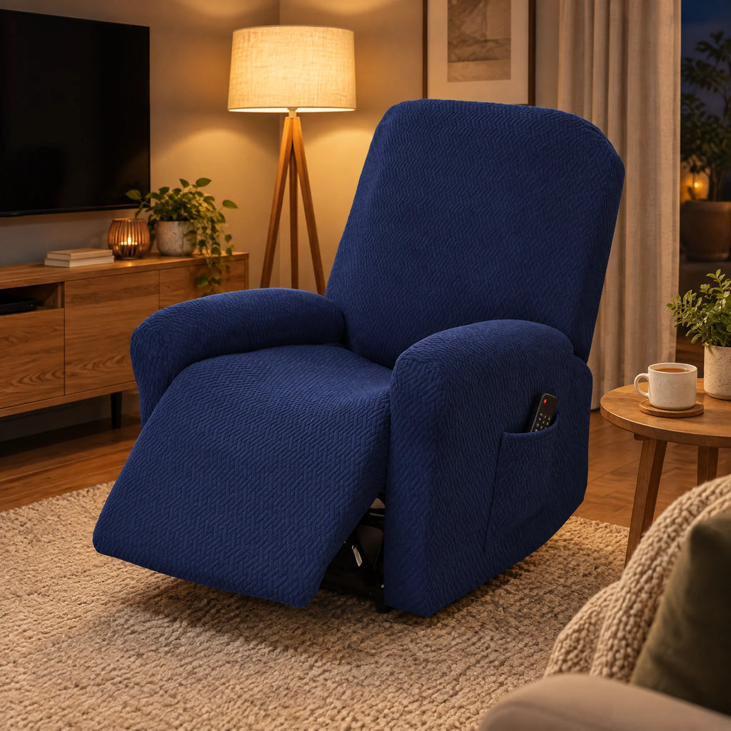 Recliner Chair Cover | Stretch Fit & Side Pocket | 4-Piece Set