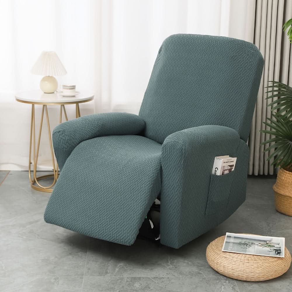 Recliner Chair Cover | Stretch Fit & Side Pocket | 4-Piece Set