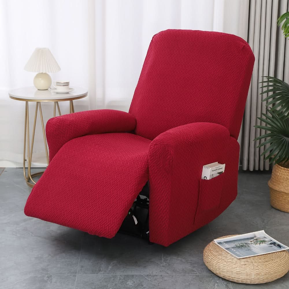 Recliner Chair Cover | Stretch Fit & Side Pocket | 4-Piece Set