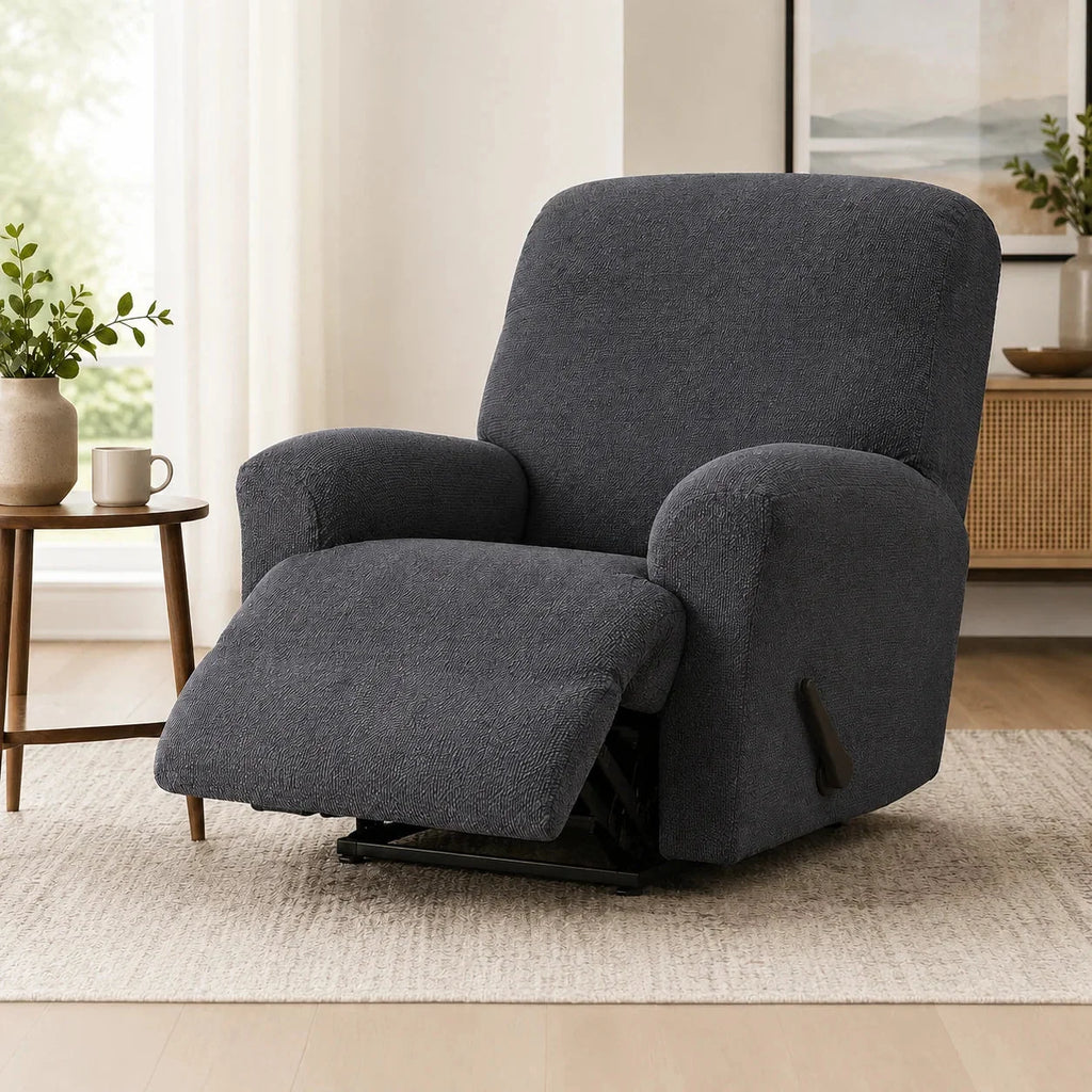 Recliner Chair Cover | Stretch Fit & Side Pocket | 4-Piece Set