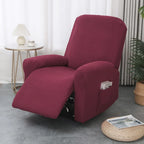 Recliner Chair Cover | Stretch Fit & Side Pocket | 4-Piece Set