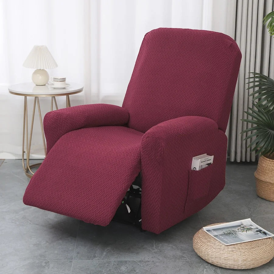 Recliner Chair Cover | Stretch Fit & Side Pocket | 4-Piece Set