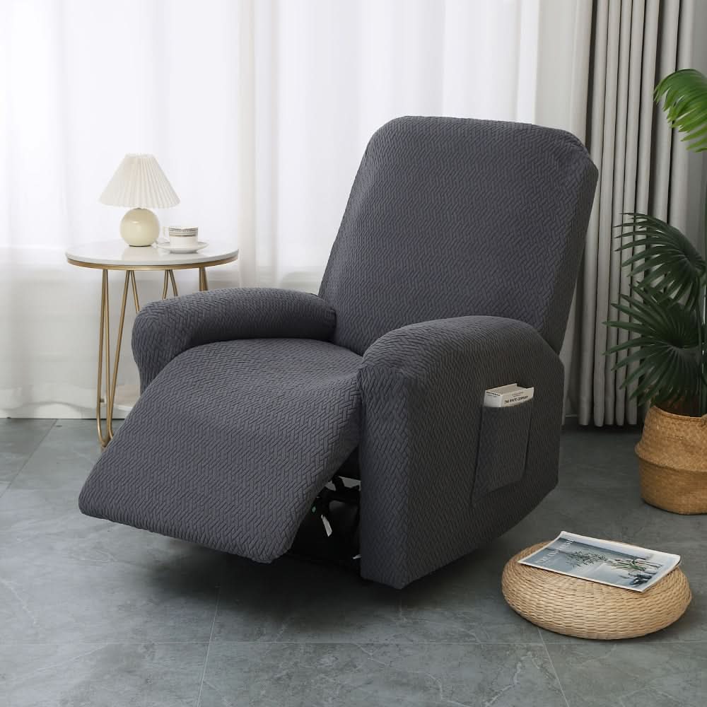 Recliner Chair Cover | Stretch Fit & Side Pocket | 4-Piece Set