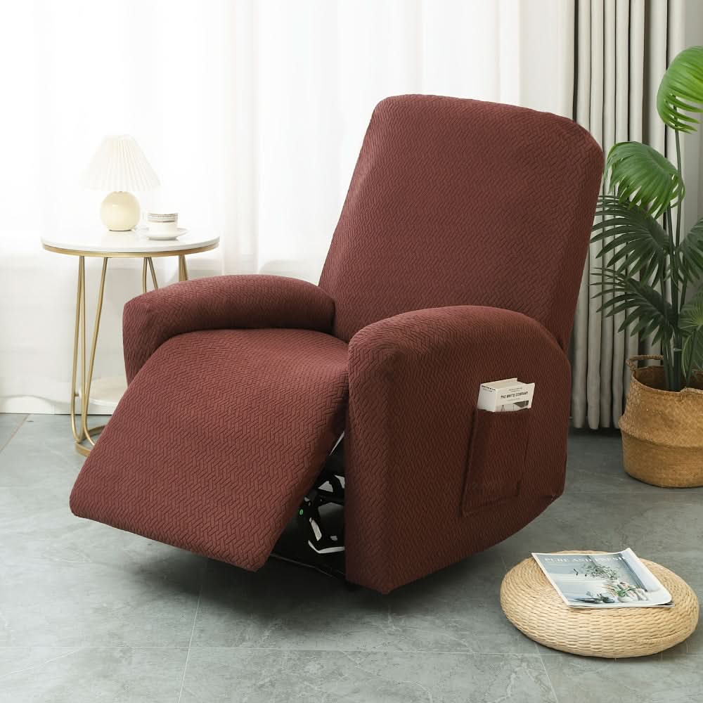 Recliner Chair Cover | Stretch Fit & Side Pocket | 4-Piece Set