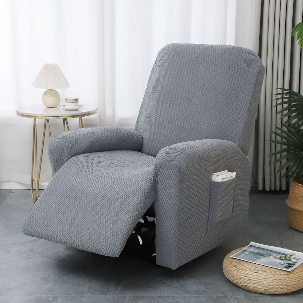 Recliner Chair Cover | Stretch Fit & Side Pocket | 4-Piece Set