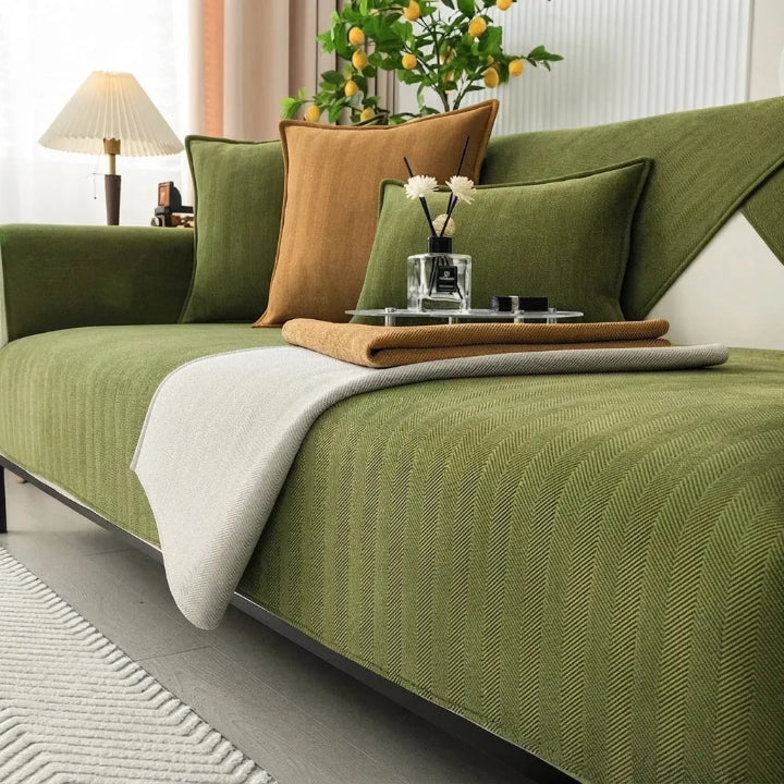 Sofa Cover | Chenille Herringbone & Non-Slip | For Straight Sofas & Armchairs