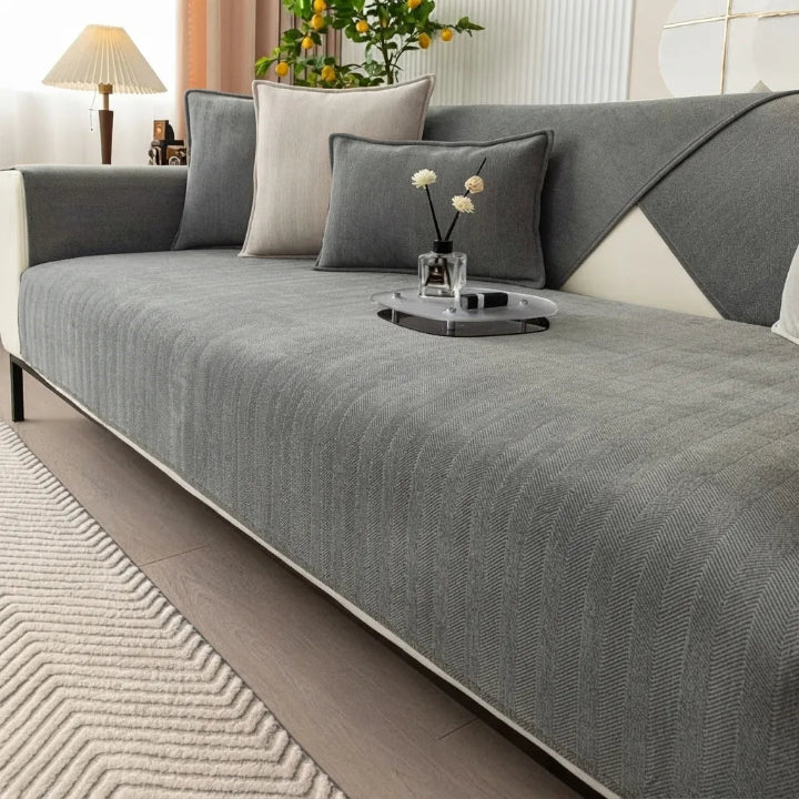 Sofa Cover | Chenille Herringbone & Non-Slip Underside | For Straight Sofas & Armchairs