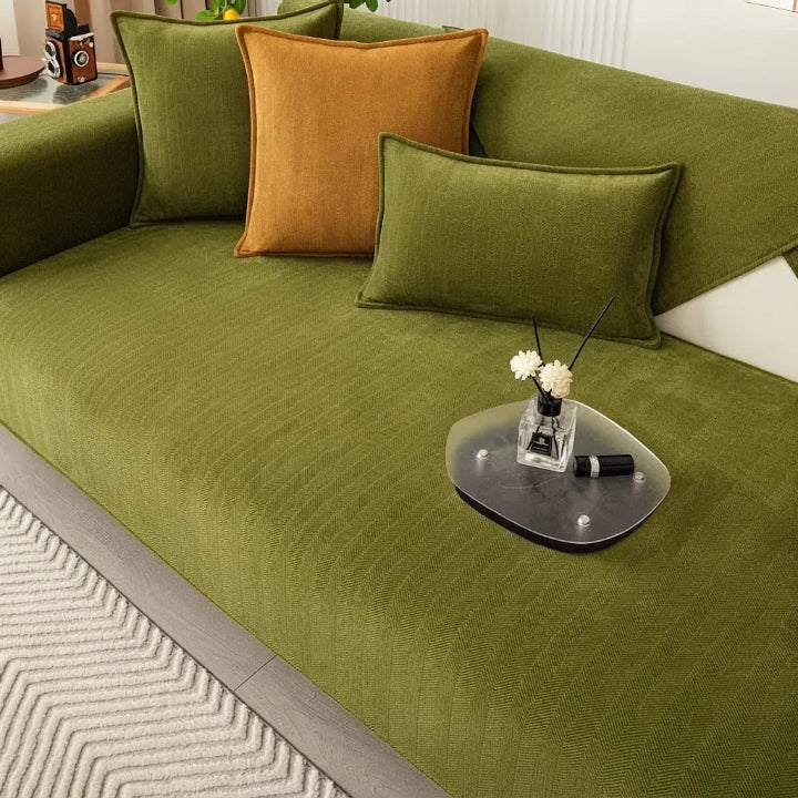 Sofa Cover | Chenille Herringbone & Non-Slip Underside | For Straight Sofas & Armchairs