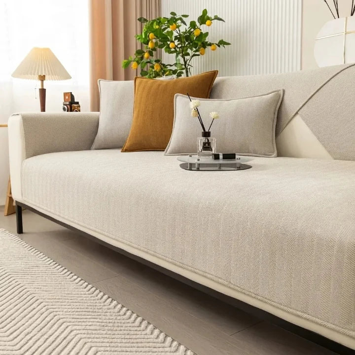Sofa Cover | Chenille Herringbone & Non-Slip Underside | For Straight Sofas & Armchairs