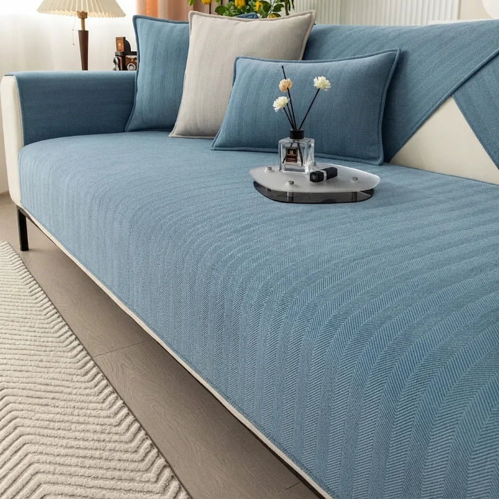 Sofa Cover | Chenille Herringbone & Non-Slip Underside | For Straight Sofas & Armchairs