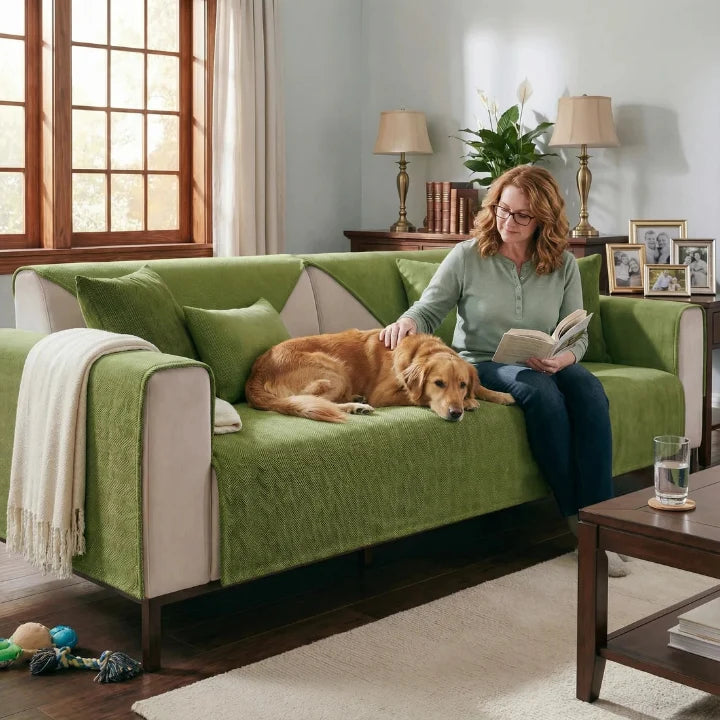Sofa Cover | Chenille Herringbone & Non-Slip Underside | For Straight Sofas & Armchairs