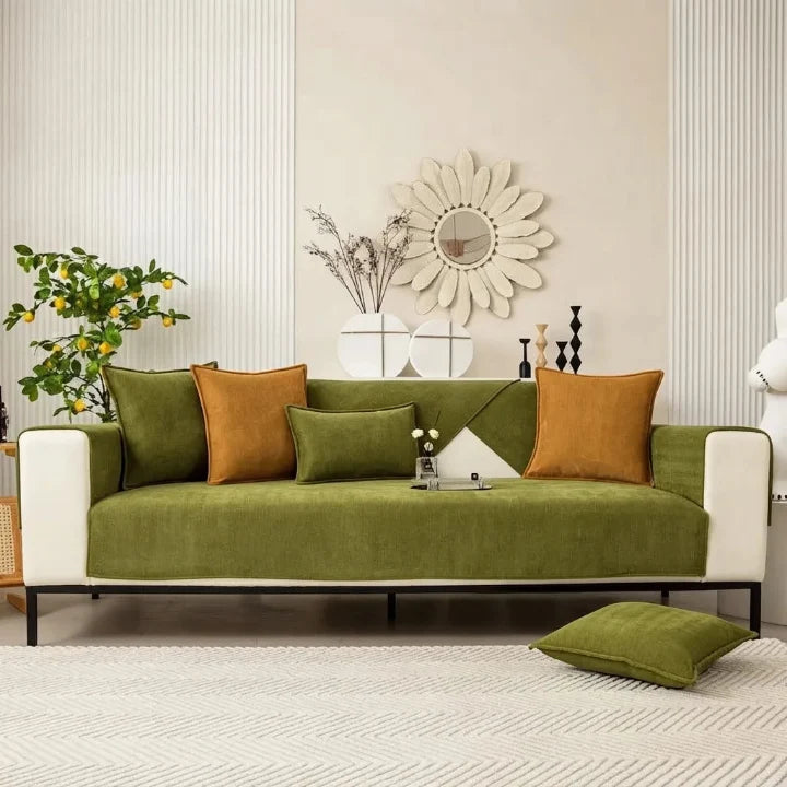 Sofa Cover | Chenille Herringbone & Non-Slip Underside | For Straight Sofas & Armchairs