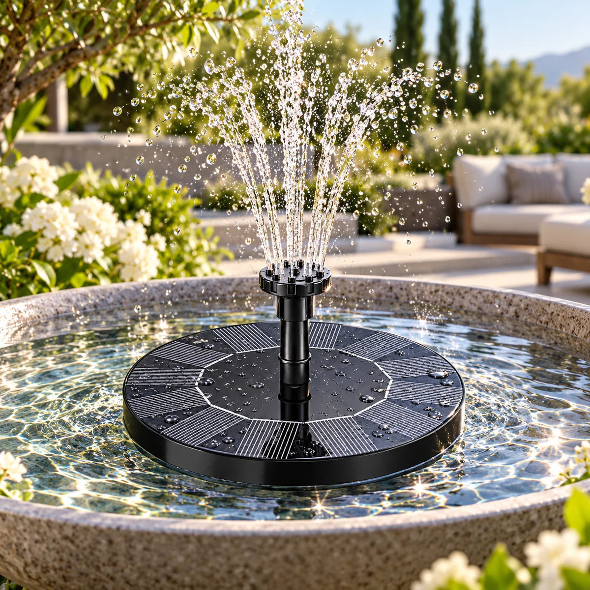 Solar Fountain Pump | Solar-Powered Floating Design | Interchangeable Spray Heads