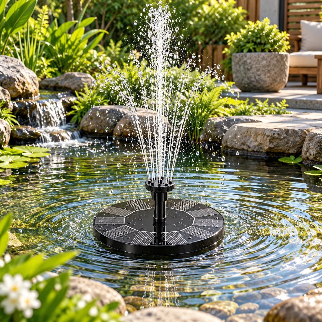 Solar Fountain Pump | Solar-Powered Floating Design | Interchangeable Spray Heads
