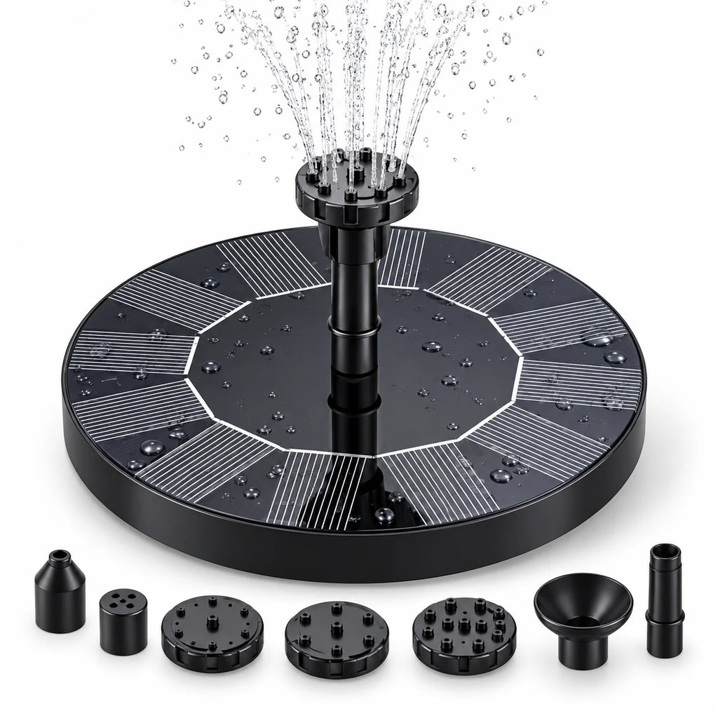 Solar Fountain Pump | Solar-Powered Floating Design | Interchangeable Spray Heads