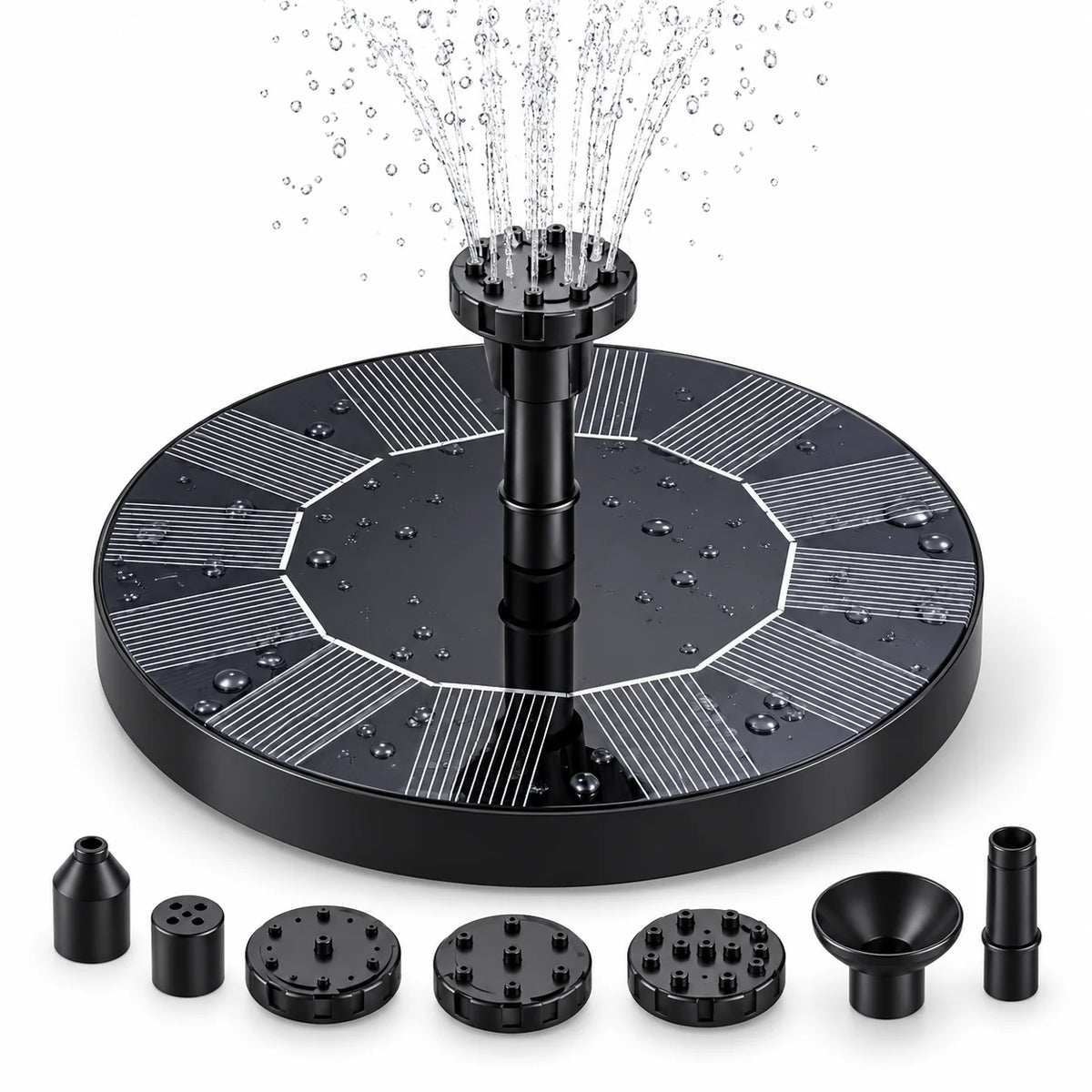 Solar Fountain Pump | Solar-Powered Floating Design | Interchangeable Spray Heads
