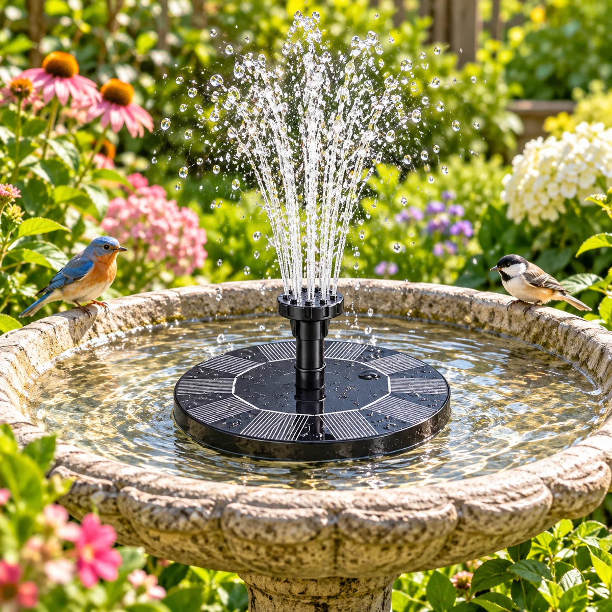 Solar Fountain Pump | Solar-Powered Floating Design | Interchangeable Spray Heads