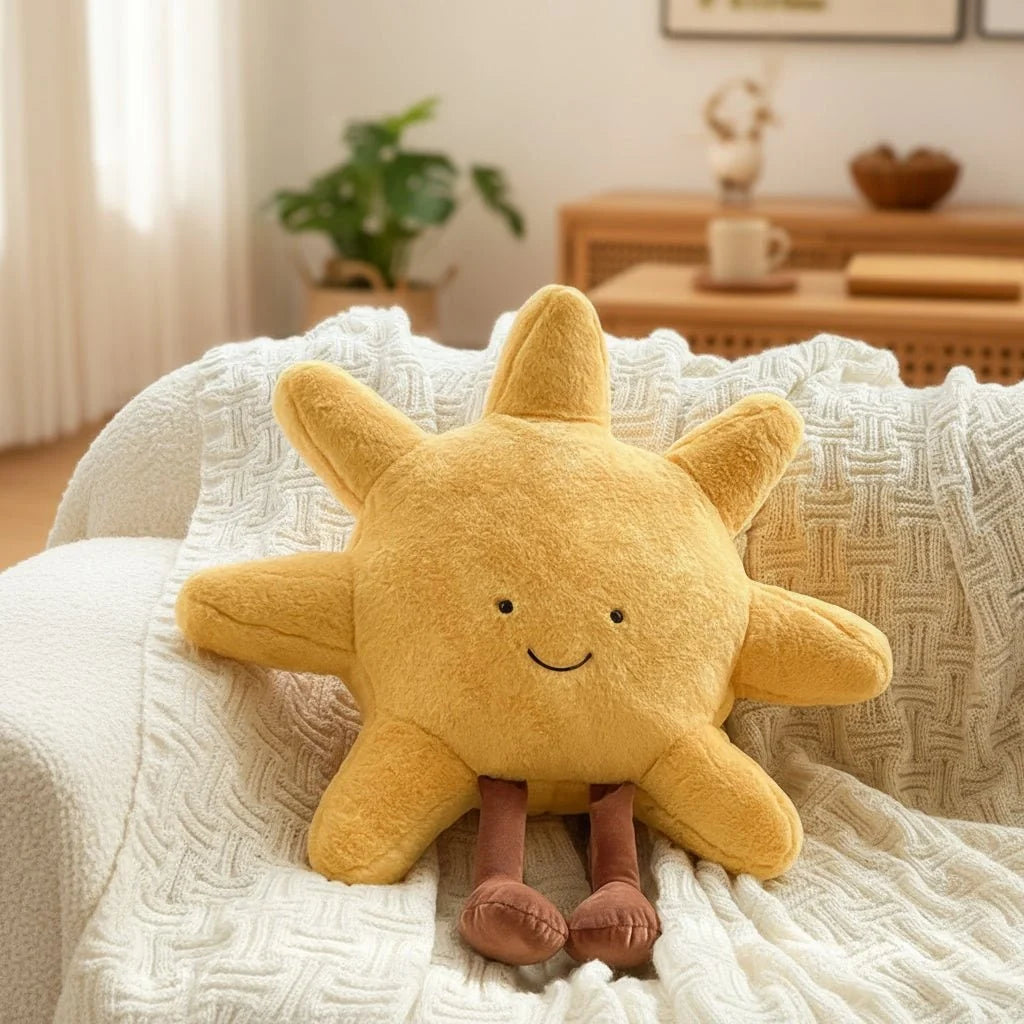 Throw Pillow | Soft Plush & Embroidered Face | Dangling Legs