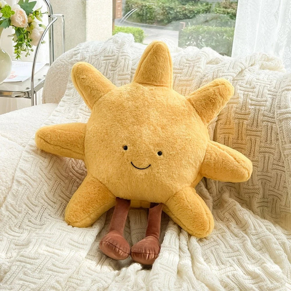 Throw Pillow | Soft Plush & Embroidered Face | Dangling Legs