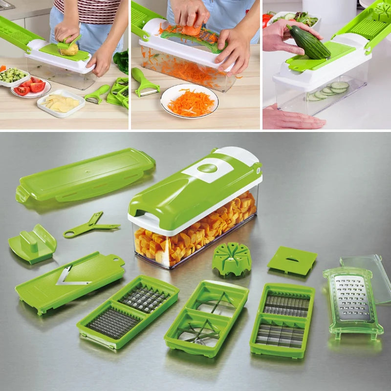 Vegetable Slicer | 12-in-1 Stainless Steel Blades & Hand Guard