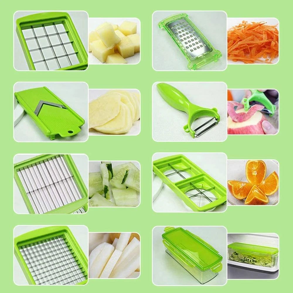 Vegetable Slicer | 12-in-1 Stainless Steel Blades & Hand Guard