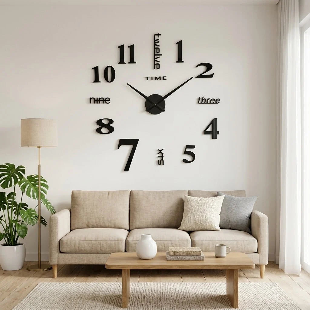 Wall Clock | Frameless 3D Design & Self-Adhesive Numerals | 40–120 cm