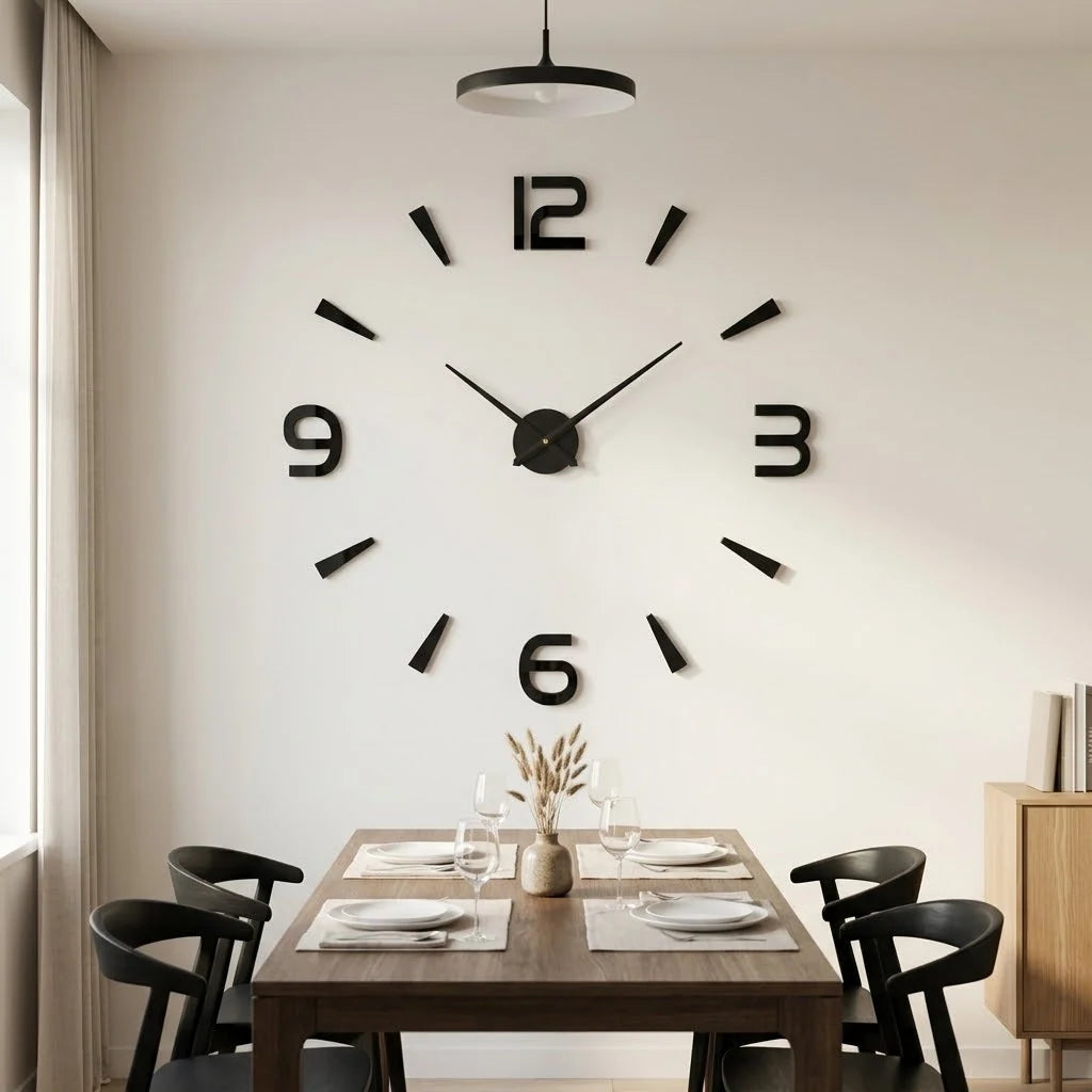 Wall Clock | Frameless 3D Design & Self-Adhesive Numerals | 40–120 cm