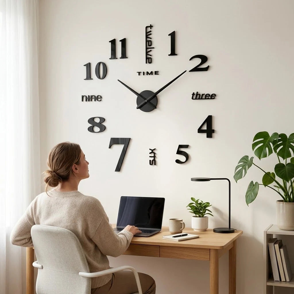 Wall Clock | Frameless 3D Design & Self-Adhesive Numerals | 40–120 cm