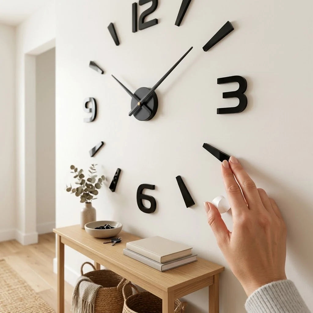Wall Clock | Frameless 3D Design & Self-Adhesive Numerals | 40–120 cm