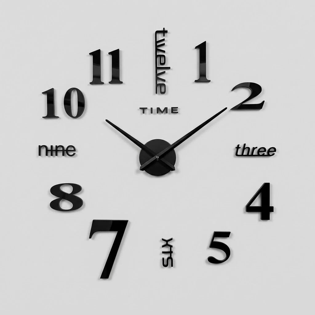 Wall Clock | Frameless 3D Design & Self-Adhesive Numerals | 40–120 cm