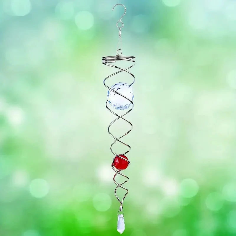 Wind Spinner Accessory | Rotating Stainless Steel Crystal Spiral | Weather-Resistant