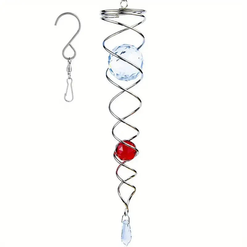 Wind Spinner Accessory | Rotating Stainless Steel Crystal Spiral | Weather-Resistant