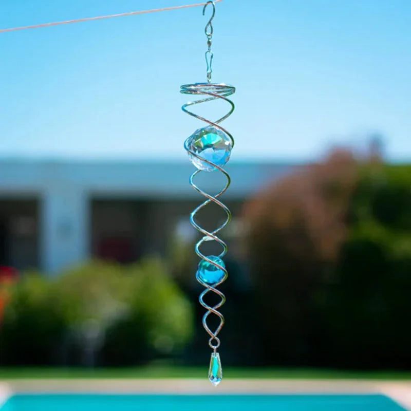 Wind Spinner Accessory | Rotating Stainless Steel Crystal Spiral | Weather-Resistant