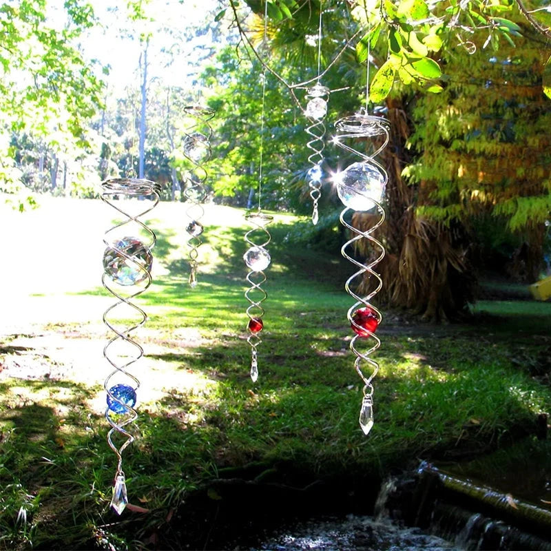 Wind Spinner Accessory | Rotating Stainless Steel Crystal Spiral | Weather-Resistant