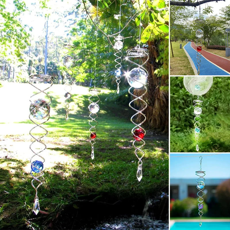 Wind Spinner Accessory | Rotating Stainless Steel Crystal Spiral | Weather-Resistant