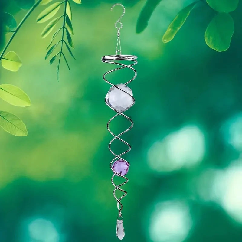 Wind Spinner Accessory | Rotating Stainless Steel Crystal Spiral | Weather-Resistant