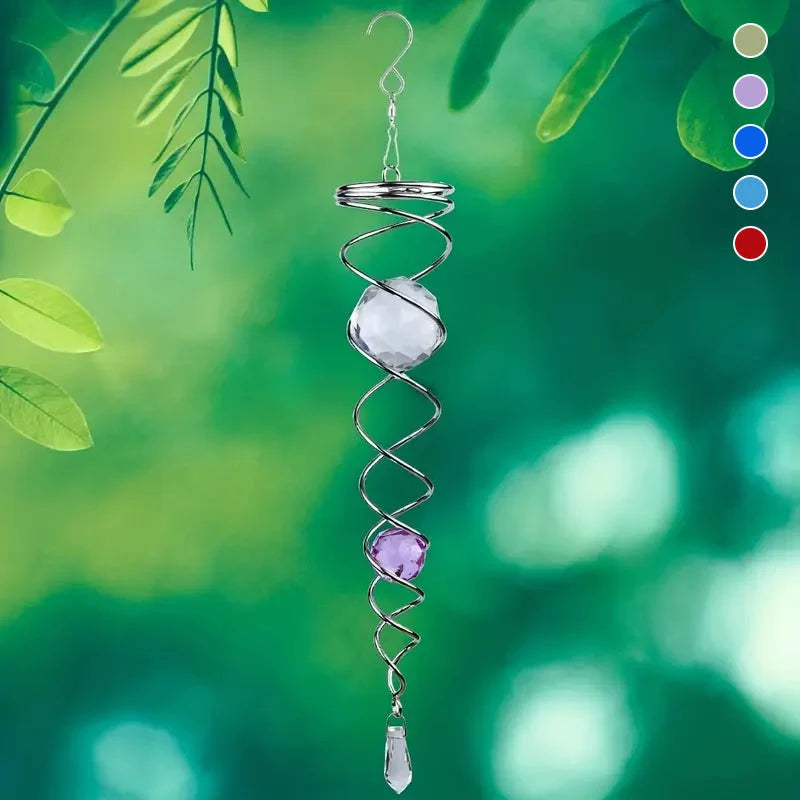 Wind Spinner Accessory | Rotating Stainless Steel Crystal Spiral | Weather-Resistant