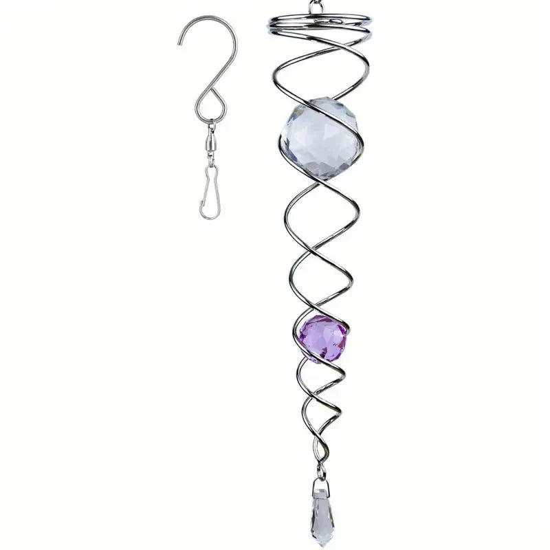 Wind Spinner Accessory | Rotating Stainless Steel Crystal Spiral | Weather-Resistant