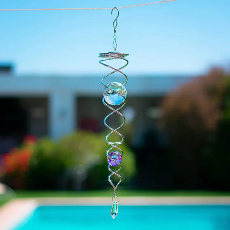 Wind Spinner Accessory | Rotating Stainless Steel Crystal Spiral | Weather-Resistant