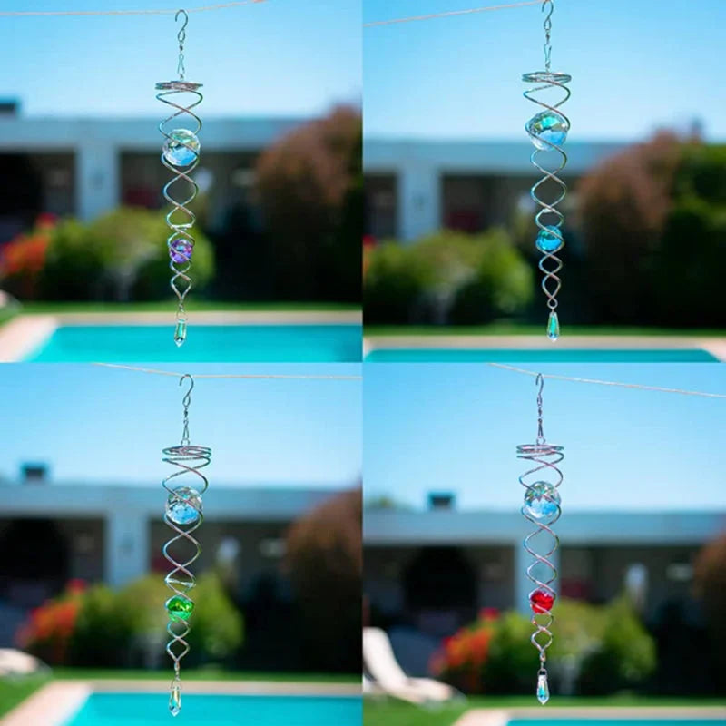 Wind Spinner Accessory | Rotating Stainless Steel Crystal Spiral | Weather-Resistant